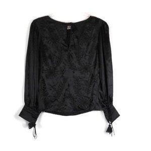 Emma Black Women's Long Sleeve Black Top Blouse Embroidered Size 4 038